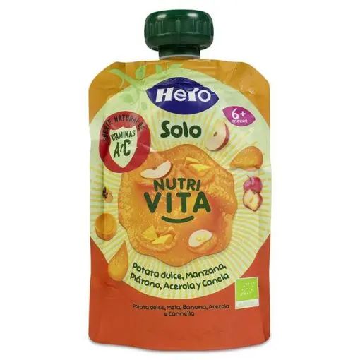 Hero Baby Solo Bolsita de Patata Dulce, Manzana, Pltano, Acerola y Canela, 100 g.