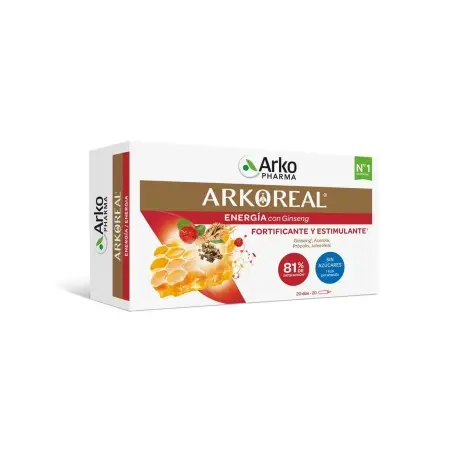 Arkoreal Jalea Real + Ginseng Sin Azcar Complemento alimenticio de vitaminas 20 Ampollas